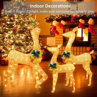3 peças luzes de natal decoração de renas ao ar livre família de cervos com luzes LED brancas quentes jardim plugue à te