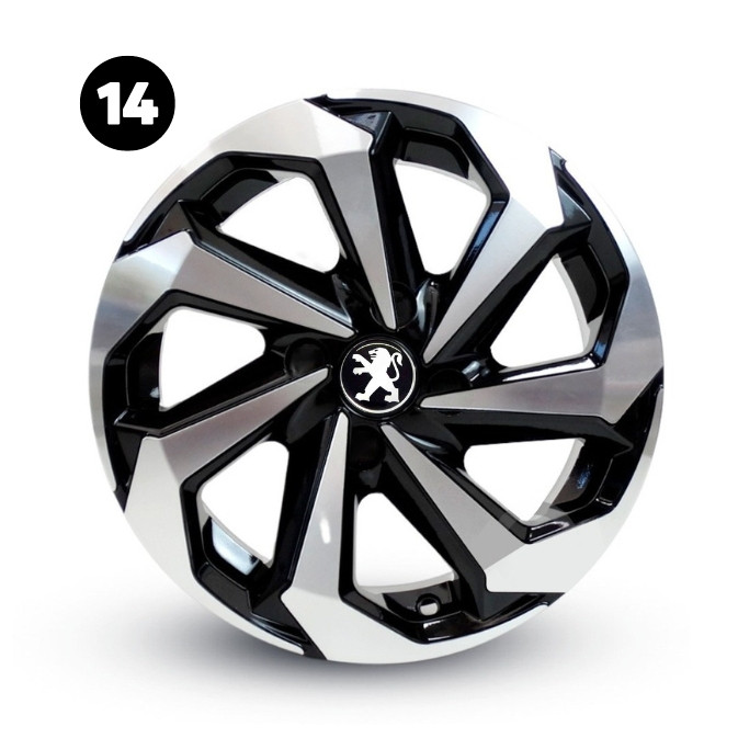 Jogo 4 Calotas Spider Aro 14 Prata/Preto Peugeot 206 207 208 306 307 308