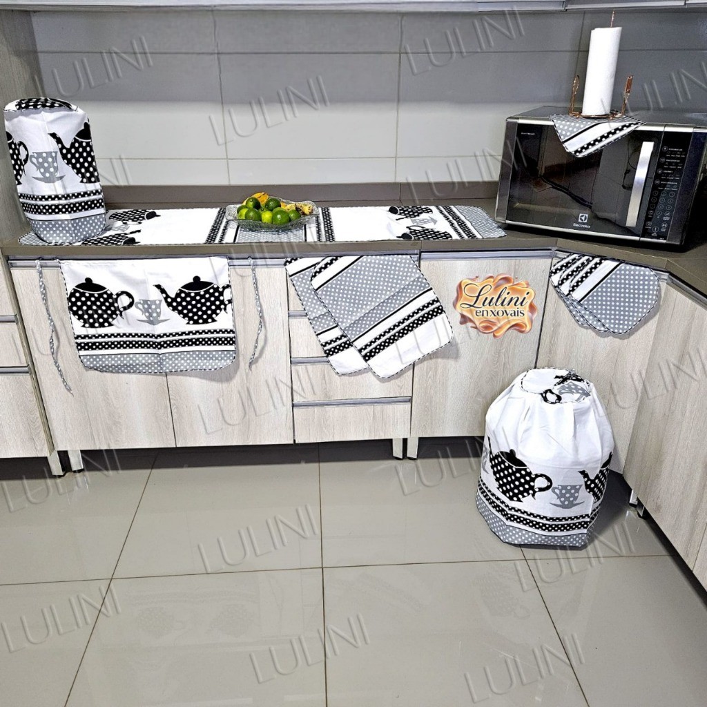 Jogo de Cozinha Completo Kit 10 Peças Estampado Casa Decoração Utensílios Lavável