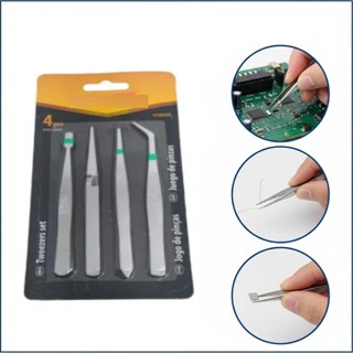 KIT 4 PINCAS DE PRECISAO INOX PONTA FINA RETA CURVA PROFISSIONAL ELETRONICA BIJUTERIA ARTESANATO em Oferta na Shopee