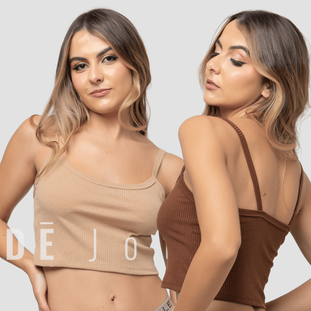 Kit 2 Cropped Feminino Canelado Alcinha Camiseta Blusinha Top Luxo Dia a Dia Confortável