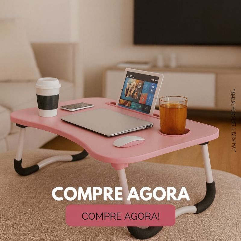 Mesa Dobrável Portátil Para Notebook Tablet Ipad Home Office Cama Refeição Em MDF -  Rosa