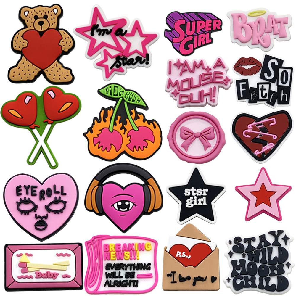 Charms de Sapatos 18 Estilos de Decorações com Padrão de Urso de Amor Acessórios de PVC com Botão