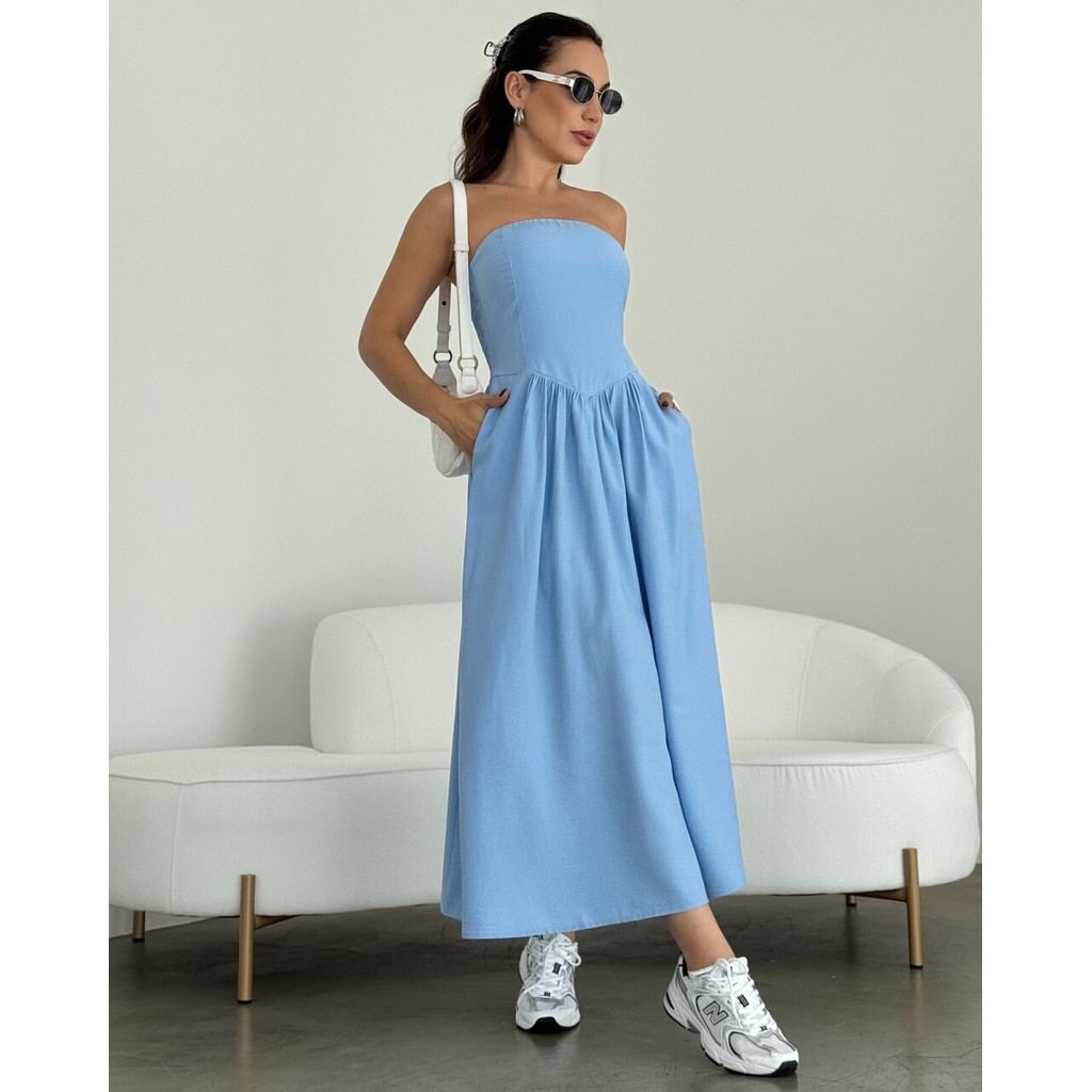 vestido tomara que caia josi azul