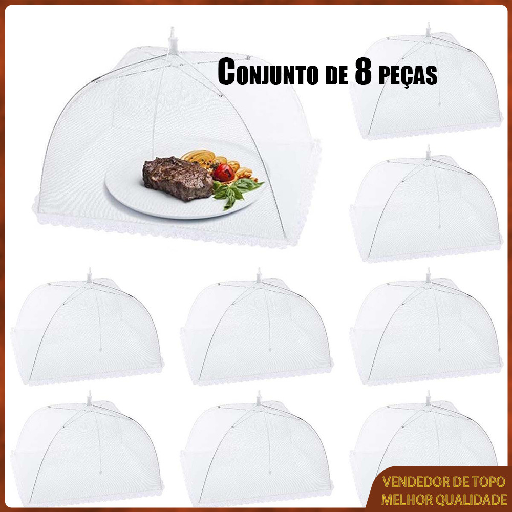 Tenda protetora para alimentos com malha com 8 peças para acampamentos/piqueniques/churrascos/festas 43x43x20cm Branco