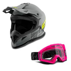 Kit Capacete Motocross Pro Tork Fast 788 Grey Fosco + Óculos Blast Rosa