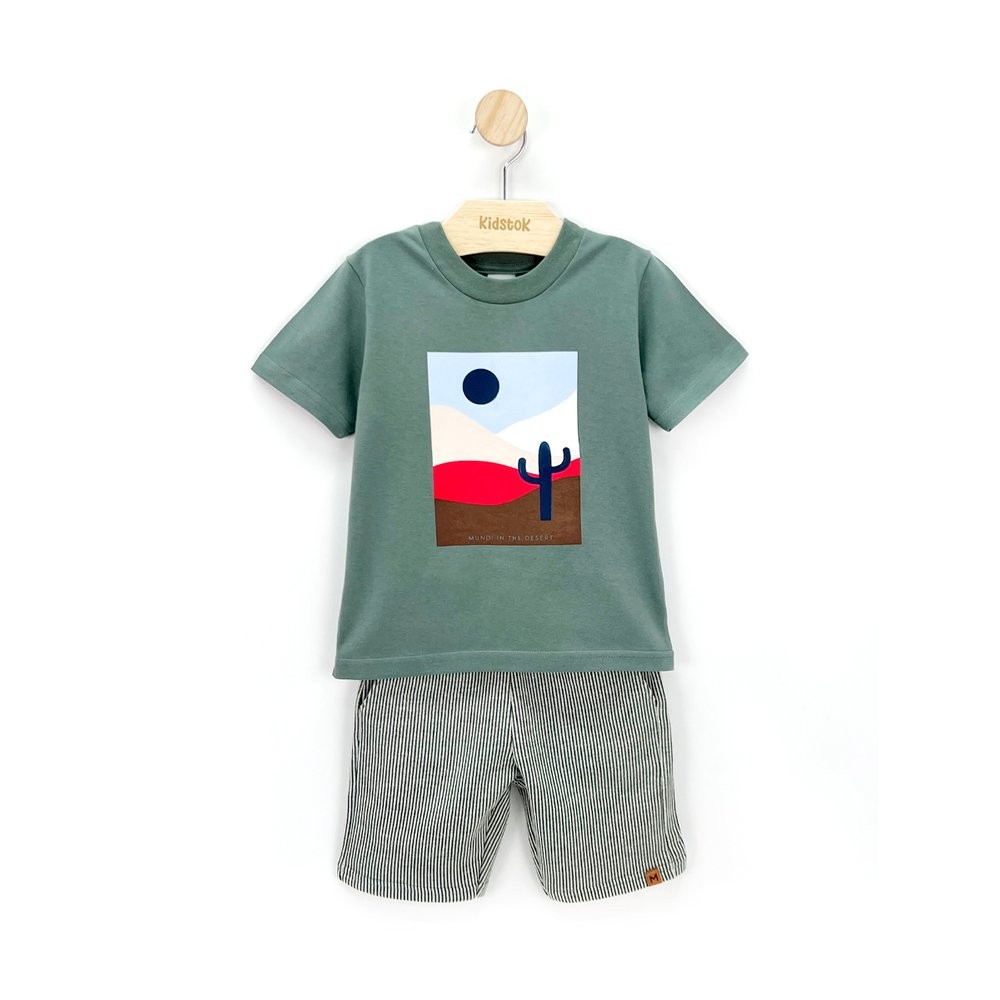 Conjunto Menino Camiseta e Bermuda Moletom Listras - Mundi em Oferta na Shopee