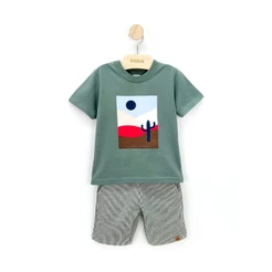 Conjunto Menino Camiseta e Bermuda Moletom Listras - Mundi