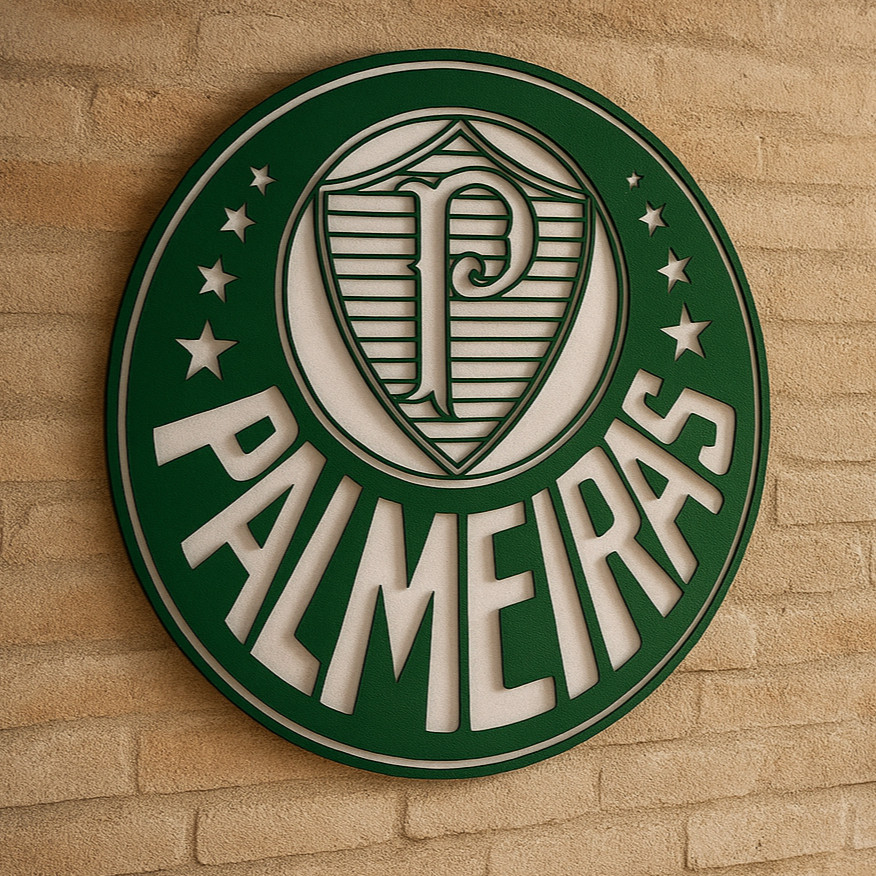 Quadro Escudo Palmeiras 30cm 50cm Alto Relevo MDF Decorativo Presente Torcedor Verdão Time Futebol