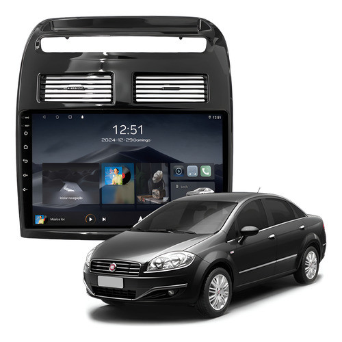 Multimídia Fiat Linea 2008 A 2014 2+64gb Quadcore  Carplay Android Gps Bluetooth Qled 9p em Oferta na Shopee