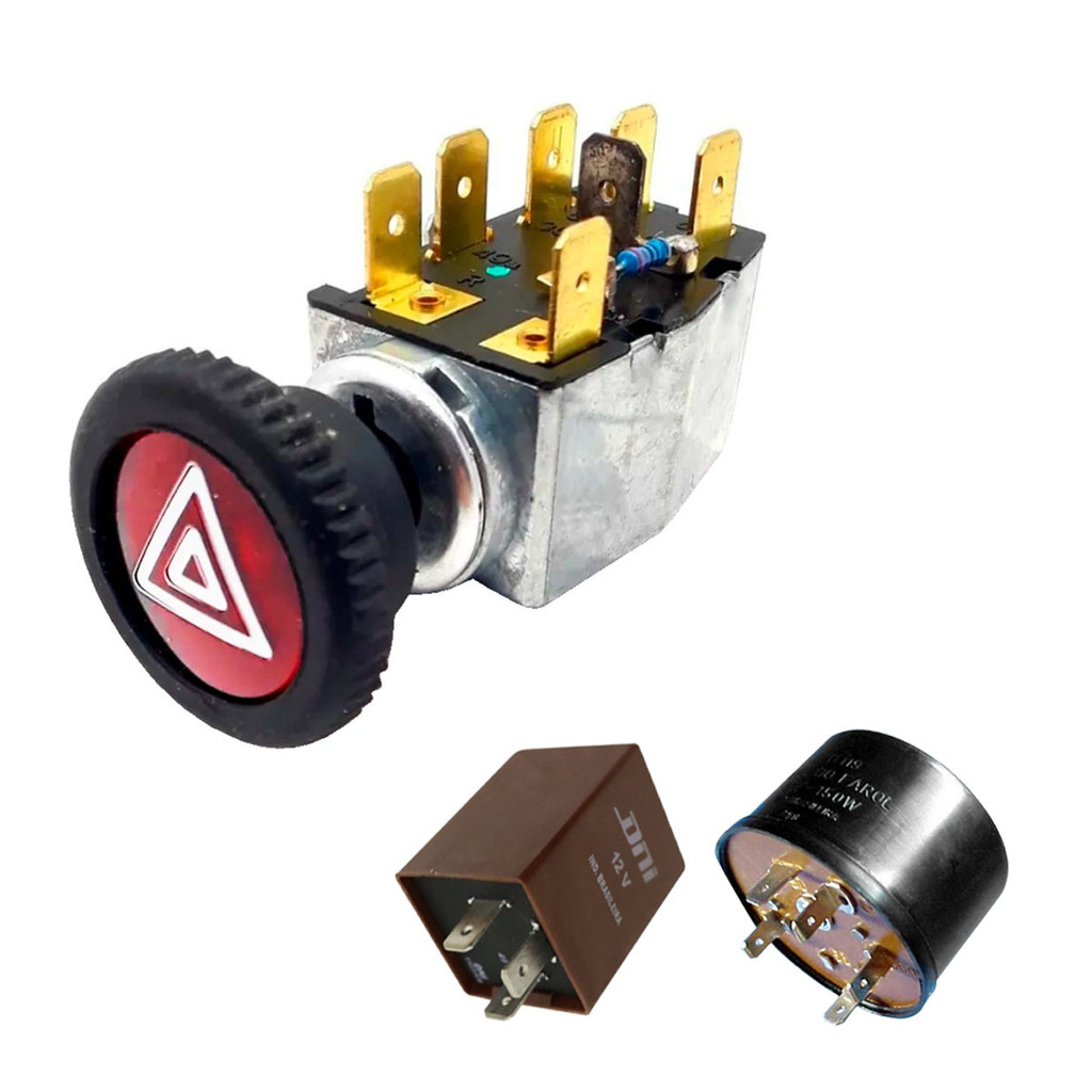Kit Completo Relé Pisca + Comutador 12v + Interruptor Alerta Carro Fusca Kombi Brasilia 74 em Oferta na Shopee