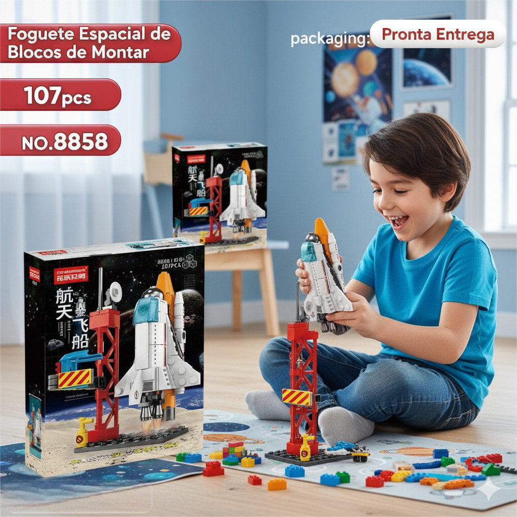 【ESPACO】Kit Blocos de Construção Espacial Miniatura Brinquedo Interativo Foguete Ônibus Espacial Presente em Oferta na Shopee