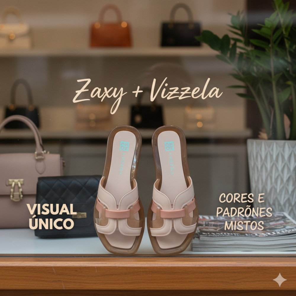 Chinelo Slide Feminino Zaxy + Vizzela Tira Entrelaçada