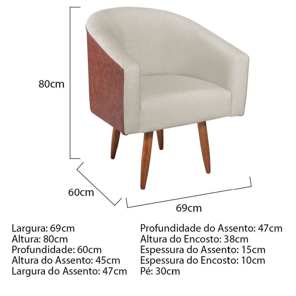 Detalhes do Poltrona Marilia Pés Palito Corano/Linho Yescasa Bege