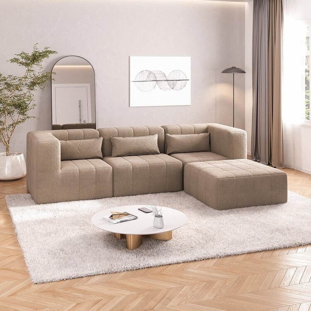 Sofá Modular 3 Lugares com puff EasyBox CabeCasa MadeiraOriginals Taupe em Oferta na Shopee