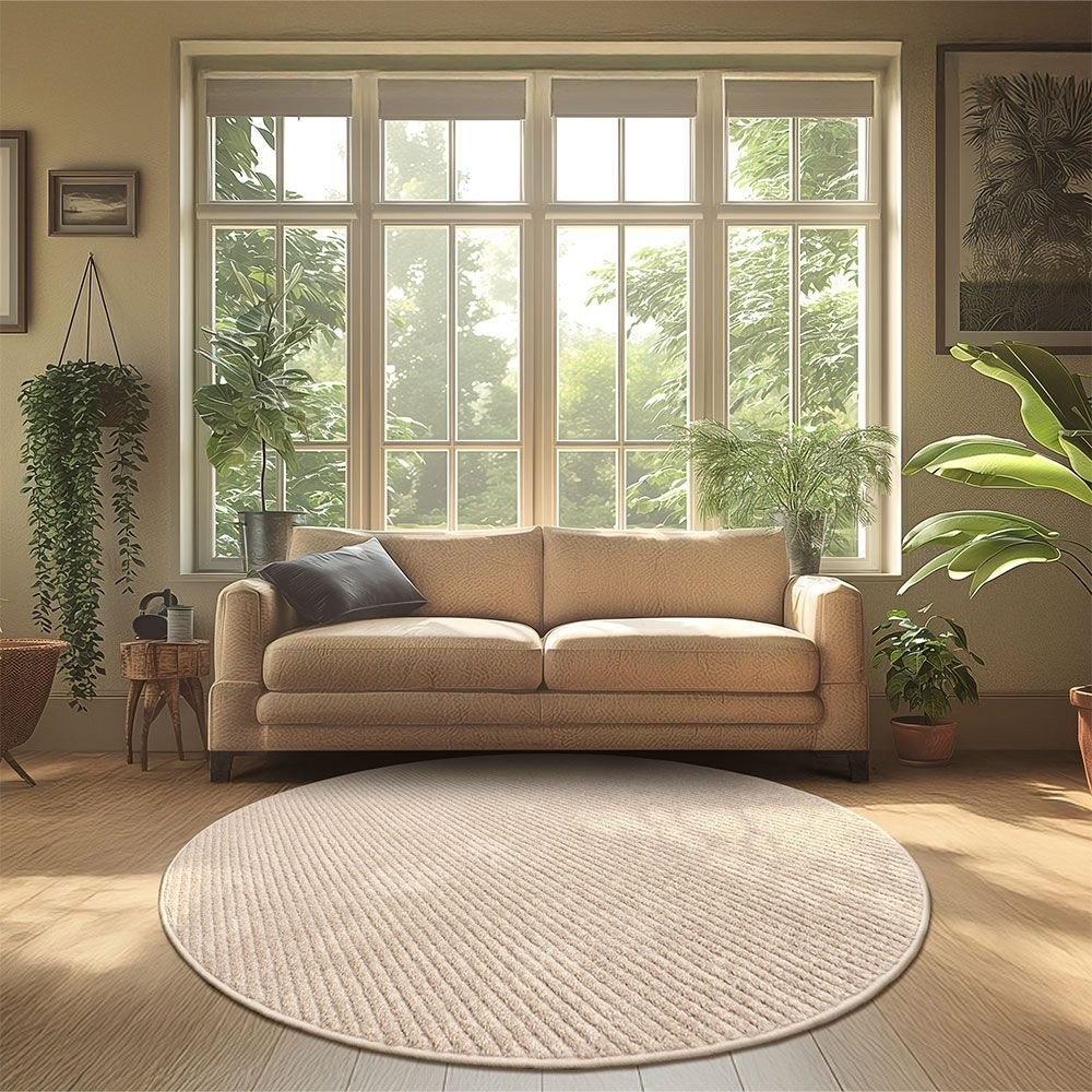 Tapete 190cm Redondo Mariana Tapetes São Carlos Bege em Oferta na Shopee