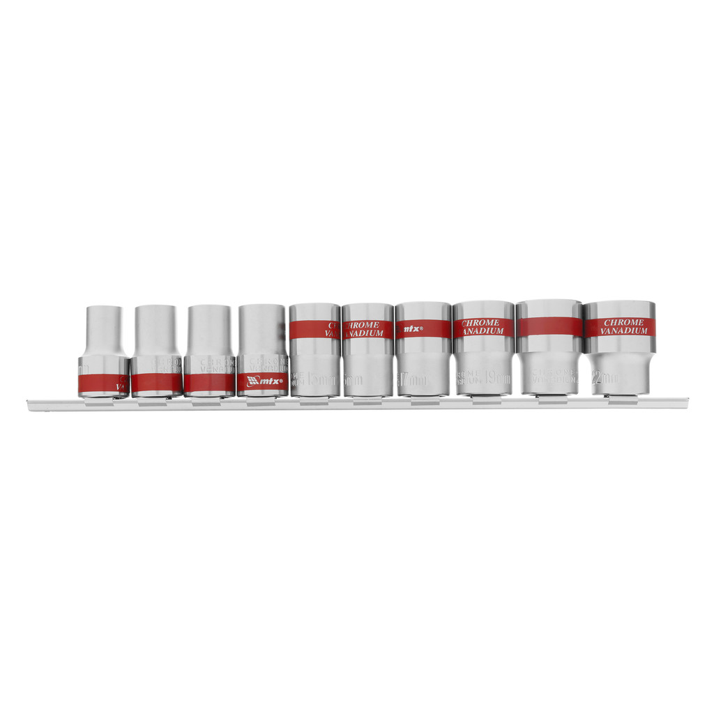 JOGO DE SOQUETE SEXTAVADO ENCAIXE 1/2POL., CROMO VANADIO, 10-22MM, 10PCS // MTX