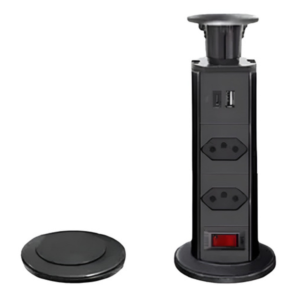Torre De Tomada 2 Multiplug Embutir Retrátil Mesa Usb Tipo-C em Oferta na Shopee