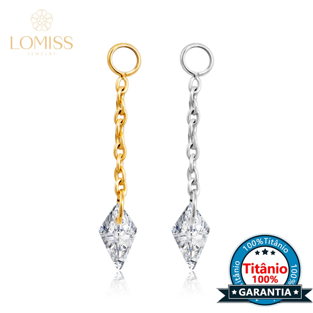 Corrente Titânio Pvd Para Piercing Com Pingente Zircônia Cravejado - Orelha Cartilagem Helix Tragus Conch em Oferta na Shopee