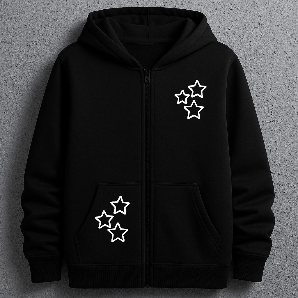 Moletom Estampado de Estrelas Ziper Estilo Urban Clean Minimalista — imagem 2 de 2