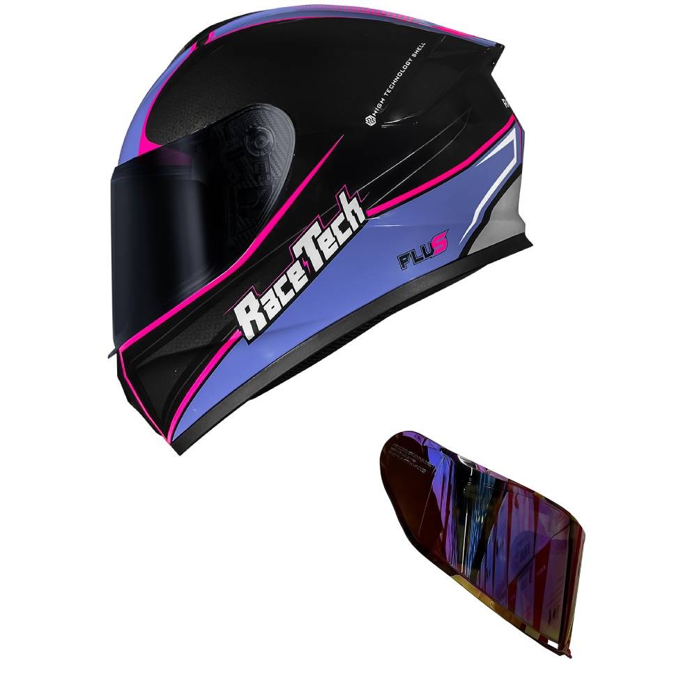 Capacete Race Tech Hit Plus Preto e Roxo Mais Viseira Camaleão Vermelha