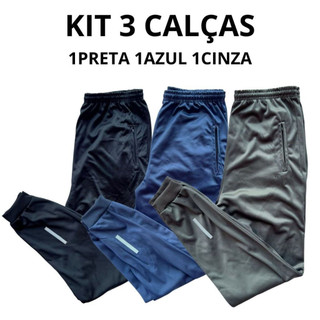 Kit 3 Calças Jogger Dry Fit Academia Masculina Adulta com Bolso Zíper Flanelada