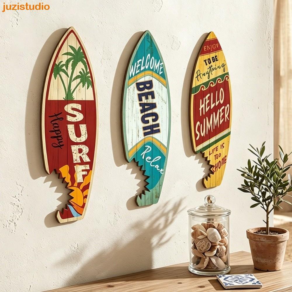 JUZISTUDIO 3 Peças De Decoração De Prancha De Surf De Praia , Estampa Vintage Colorida Para , Suspensão De Parede , Com