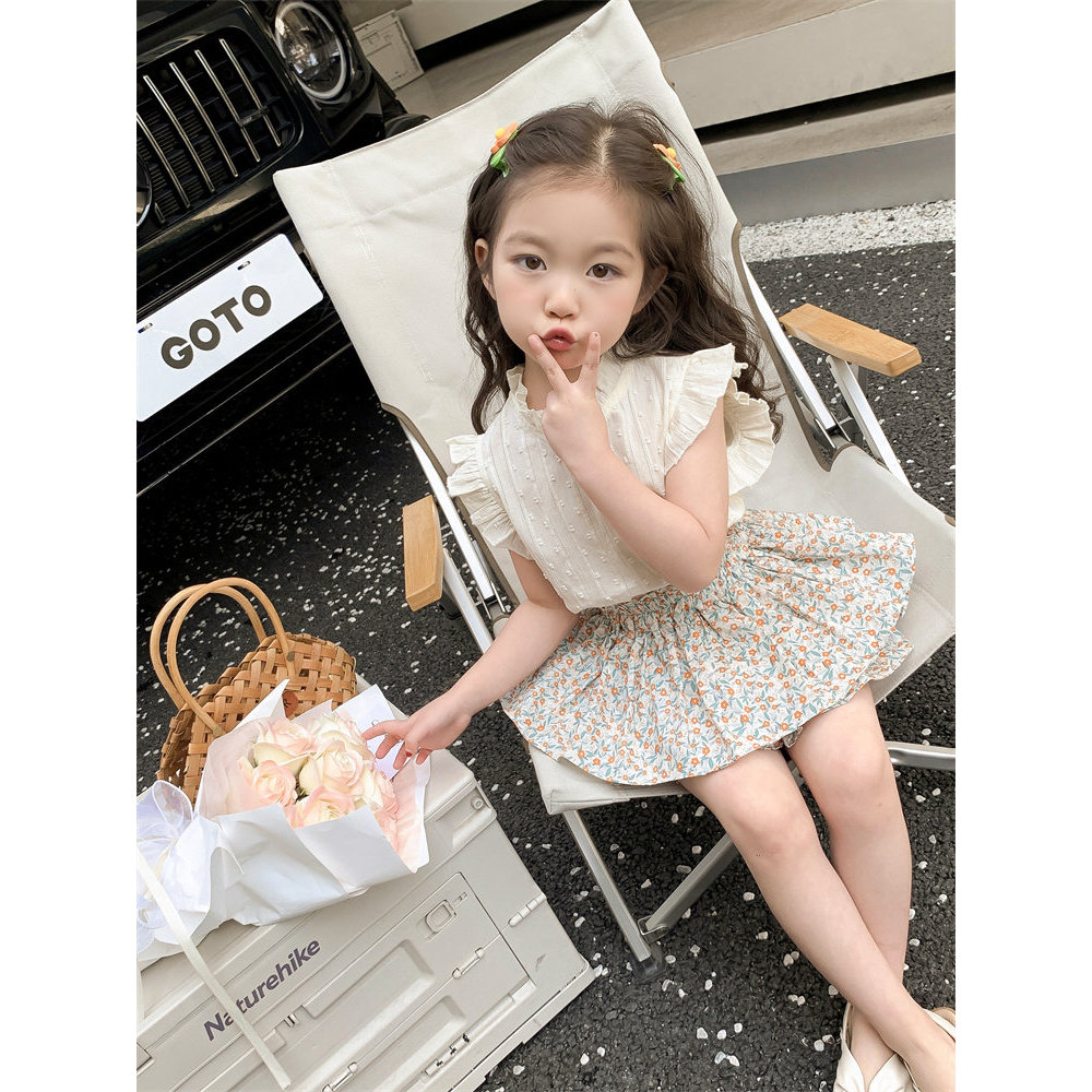 Feminino crianças Culottes terno estilo verão 2026 novo estilo bebê moda roupas de verão pano de algodão meninas moda te