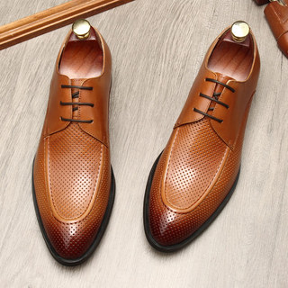 Lace-Up Formal Wear couro genuíno sapatos de couro masculino 2022 verão novo estilo oco respirável dedo do pé camada de 