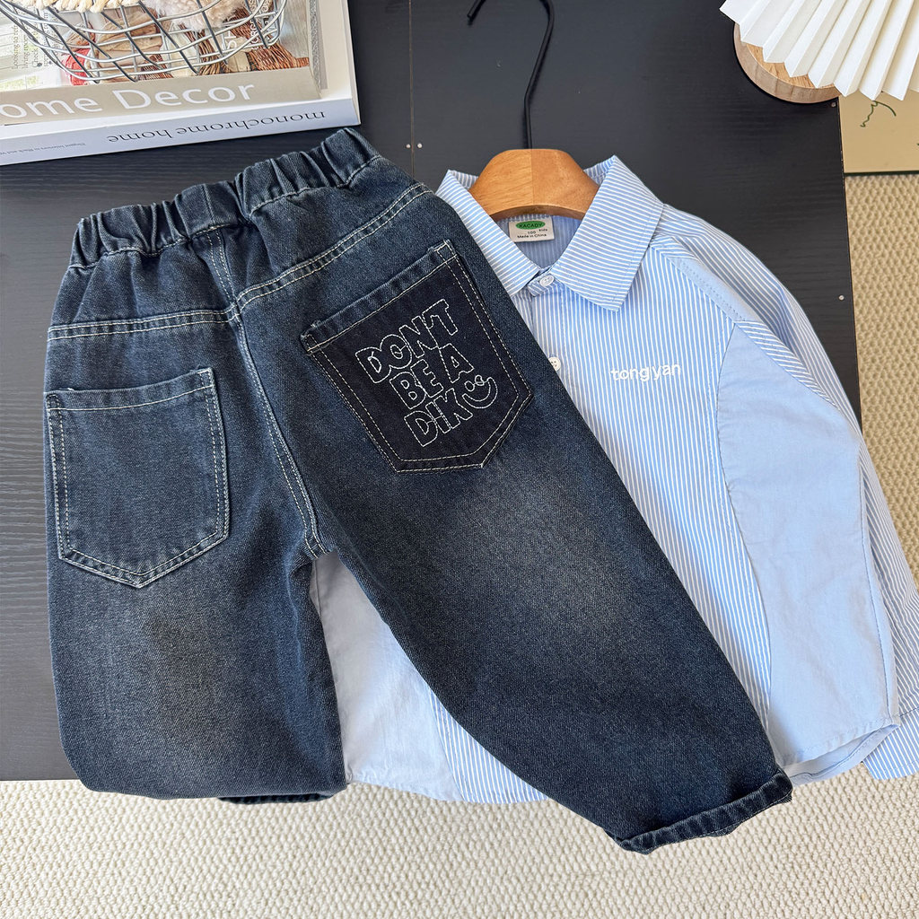 Menino Jeans primavera outono novo estilo médio grande meninos estilo ocidental solto Casual calças compridas crianças b