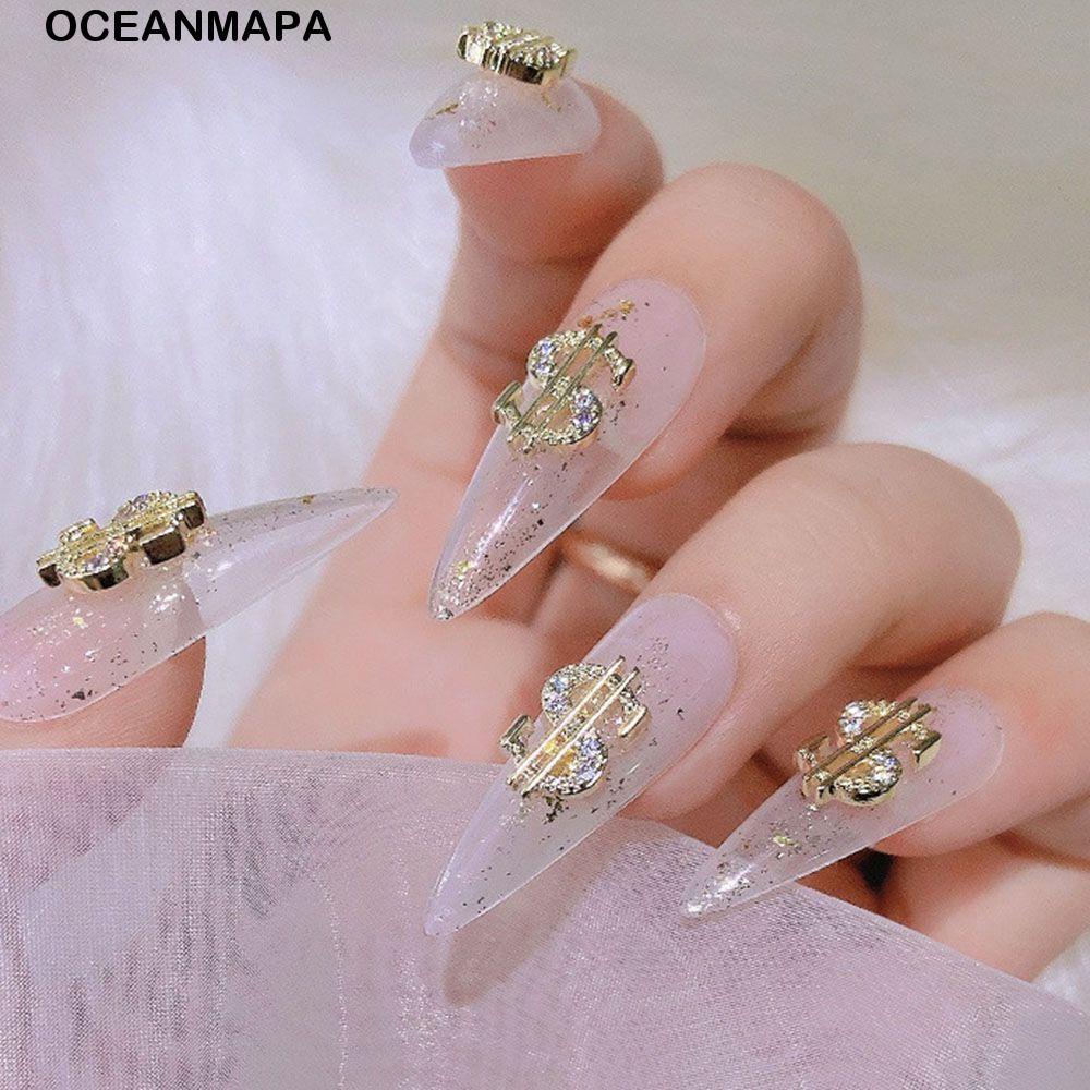 OCEANMAPA Dollar Nail Art Decorações 3D Luxo Prata/Ouro Liga Moeda Design DIY Joias Para Unhas