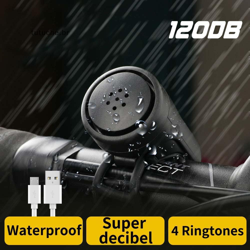 TU USB Recarregável Bicicleta Motocicleta Chifre Elétrico Alto 4 Modos Guiador Anel De Alarme Sino Anti-Roubo À Prova Dw