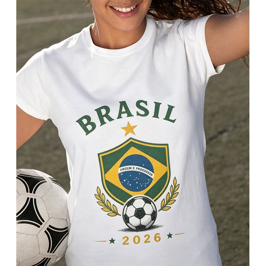 Camiseta Masculina Feminina Oversized Estampa Brasil Futebol 2026, T-shirt Streetwear Casual, Camisa Bandeira do Brasil