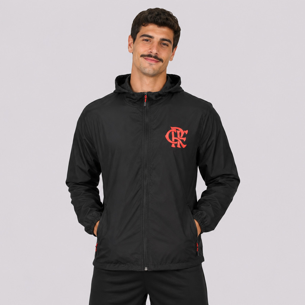 Jaqueta Corta Vento Flamengo com Capuz Preta