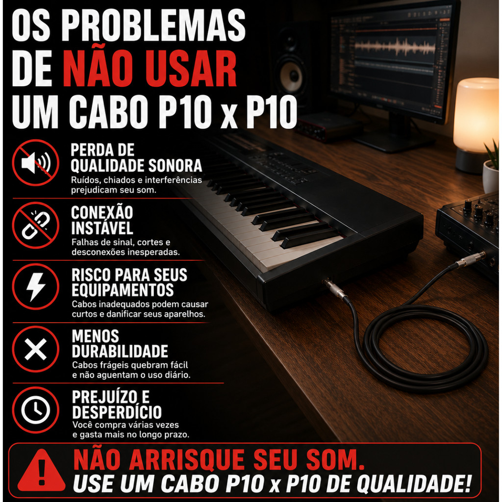 Cabo Emborrachado P10 X P10 Guitarra Violão Baixo 3 Metros · foto 2