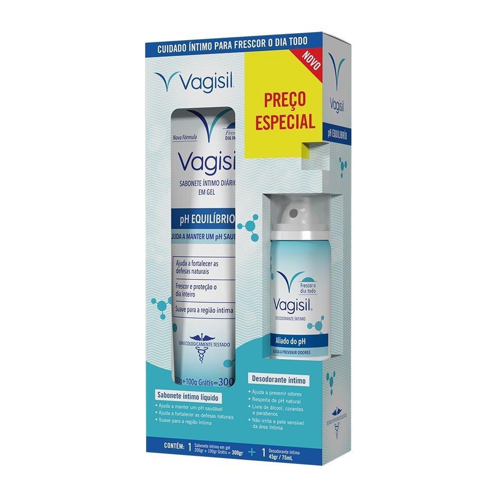 Sabonete Vagisil Intimo pH Equilíbrio 300ml + Desodorante Aerossol