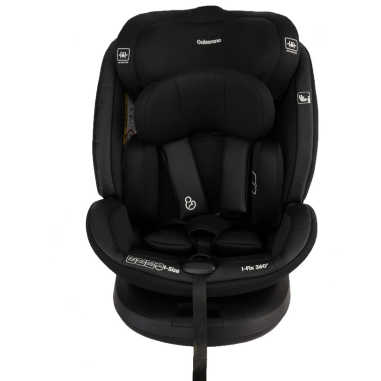 Cadeira Auto Bebê Preta Galzerano com Isofix 360° i-Size 40 a 150cm Proteção Lateral Ajustável Grupo 0+ 1 2 3