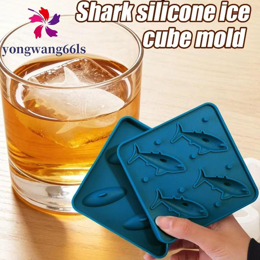 YONGWANG 2 Peças De Molde De Gelo Em Forma De Tubarão , Bandeja De Cubos 3D De Silicone Com 4 Cavidades , Produto Comest