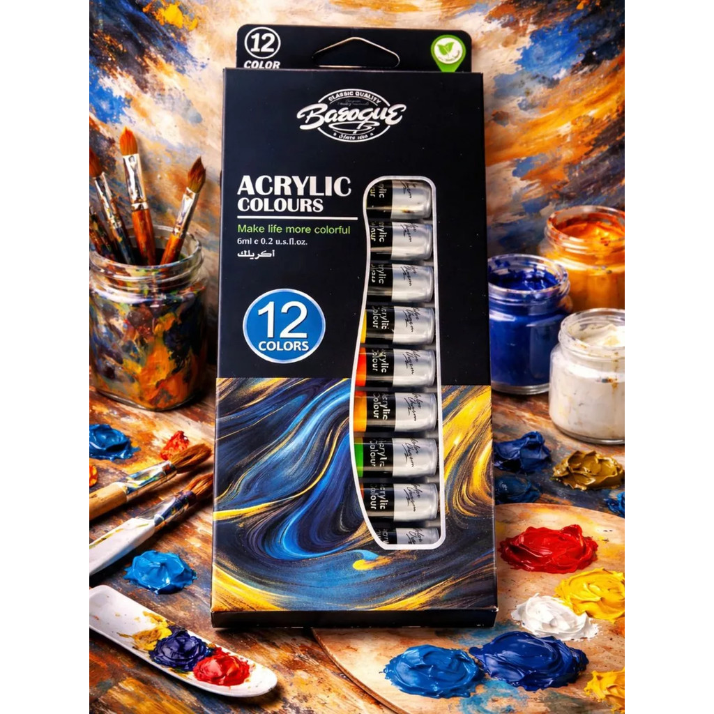 Kit 12 Cores Tinta Acrílica/Oleo/Aquarela/Gouache-Para Pintura Profissional e Hobby