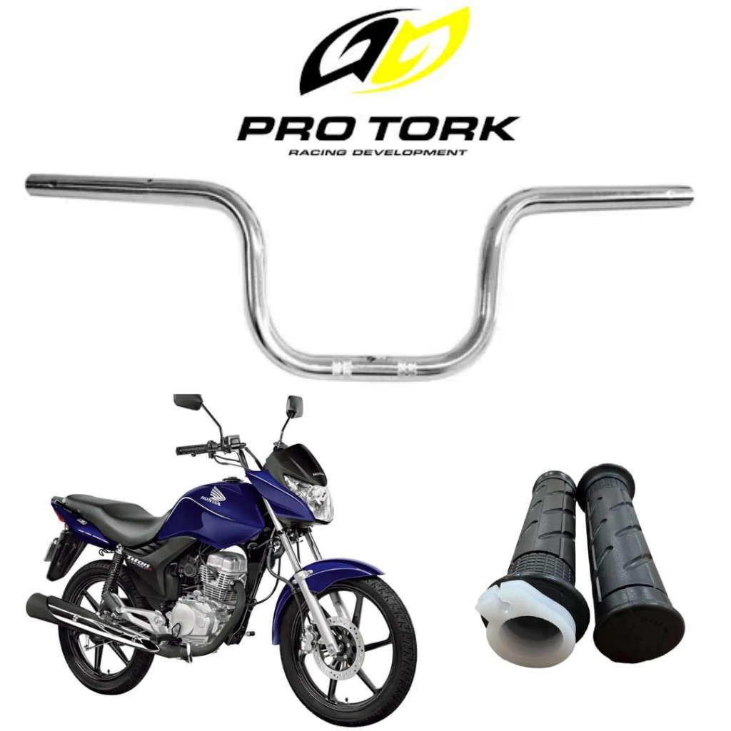 Guidão Bike Moto Fan Titan 125 Modelo Original Pro Tork + Par de Manopla