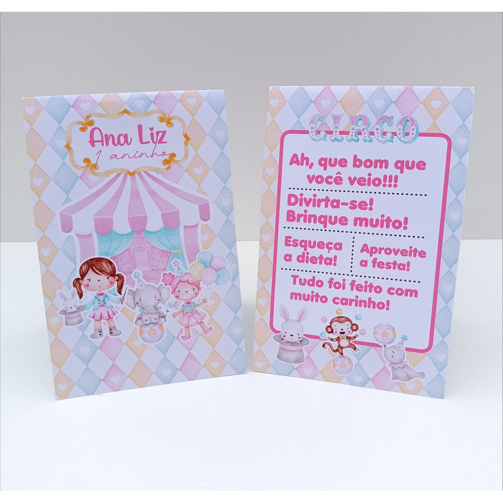 Plaquinha de Agradecimento Circo Menina l Personalizados l Lembrancinha de Festa l Aniversário