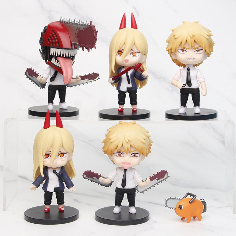 6 tipos de figuras do Chainsaw Man: Pava, Demon Man, Qibingwei, bonecos em versão Q, gashapon de bolo, decorações para c