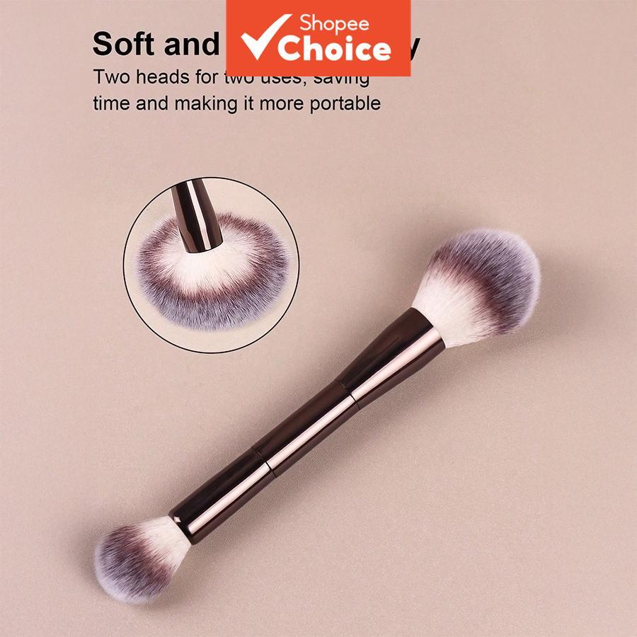Pincel de Maquiagem 2 em 1 de Dupla Cabeça, Multifuncional para Pó Compacto, Blush, Iluminador e Contorno, Cerdas Super