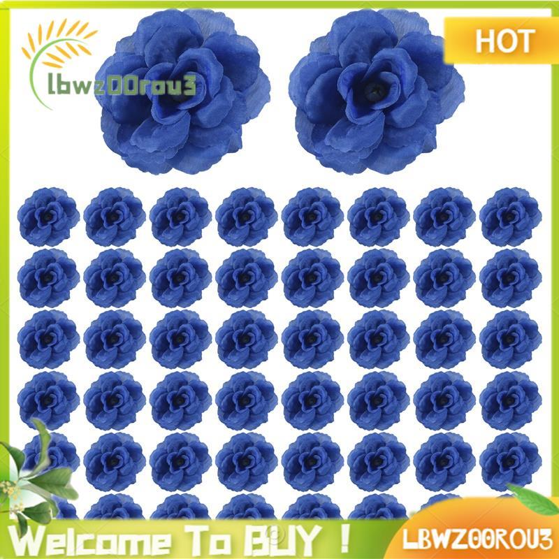 Cabeças De Flores De Rosa De Seda , 50 Peças Para Decoração De Álbum De Roupas De Chapéu , Casamento (Azul Escuro)
