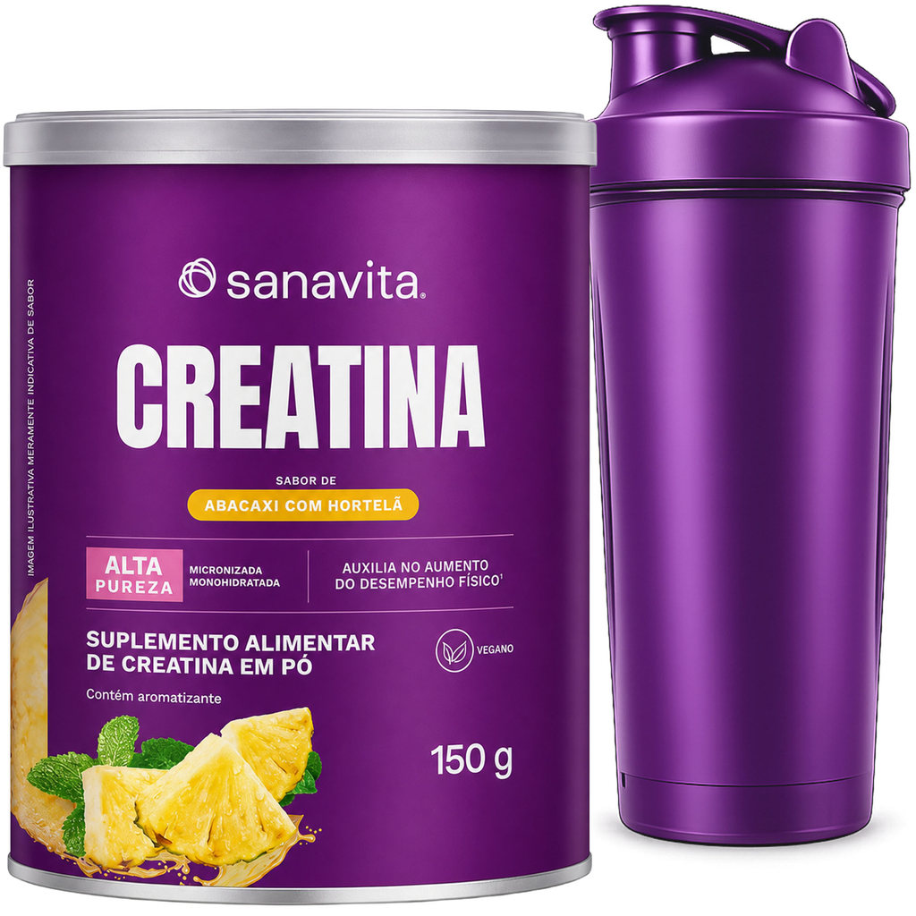 Kit 1x Creatina Monohidratada Abacaxi 150g Coqueteleira Pura Performance Força Treino Suplemento