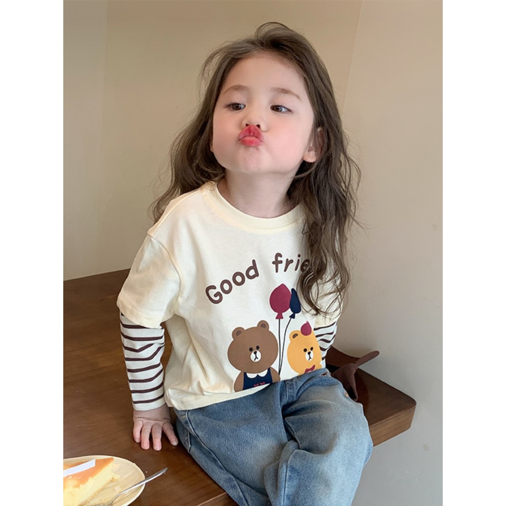 Meninas camiseta primavera outono 2026 novo estilo crianças estilo ocidental outono manga comprida camiseta bebê menina 