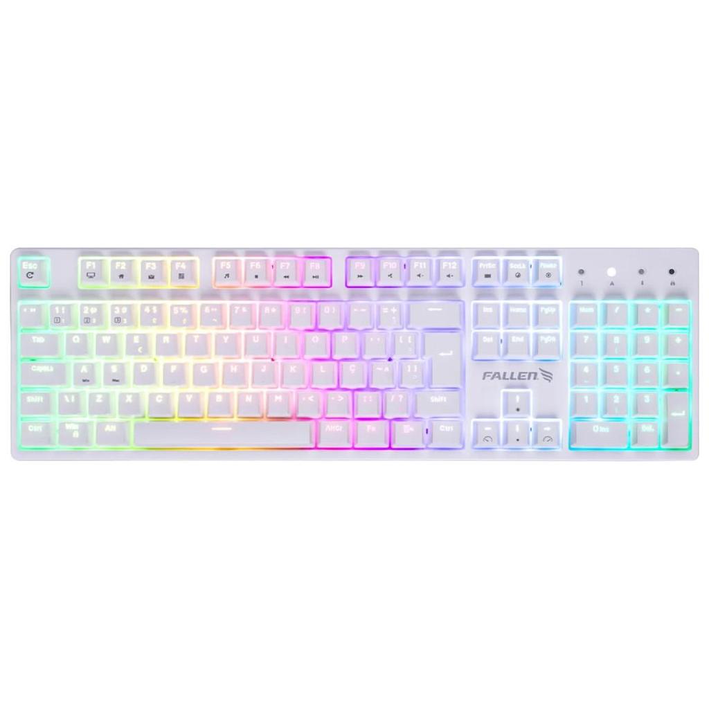 Teclado Mecânico Gamer Fallen Pantera, Full, RGB, Switch Blue, ABNT2, Branco, TE00042