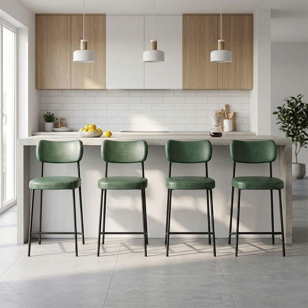 Banqueta Cozinha Média Encosto Industrial kit 4 Nile Sintético PU A08 - D'Rossi