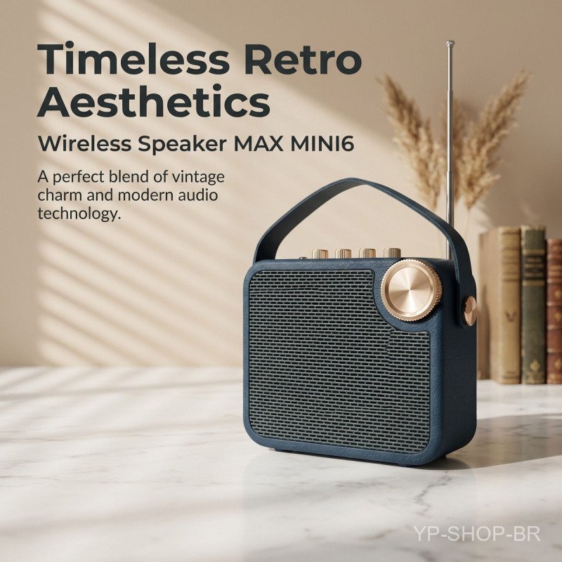 Caixa de som sem fio, couro sintético retrô, caixa de som Bluetooth portátil, rádio clássico com antena, Bluetooth 5.3 c