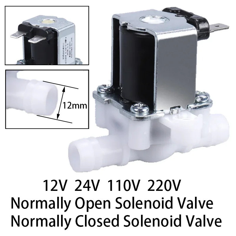 Válvula Solenoide Elétrica de Plástico DC 12V 220V Normalmente Fechada, Válvula Solenoide de Pressão, Válvula de Entrada